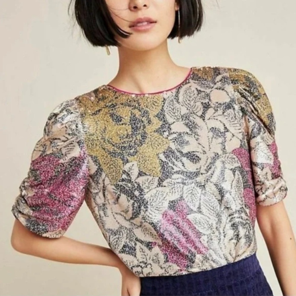 Anthropologie Multicolor Sequin Blouse 4